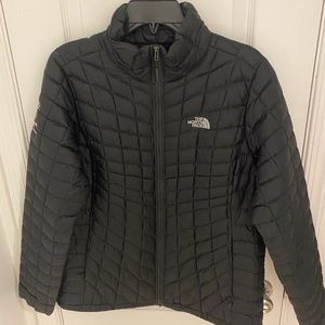 north face black womens large down jacket with tito’s logo